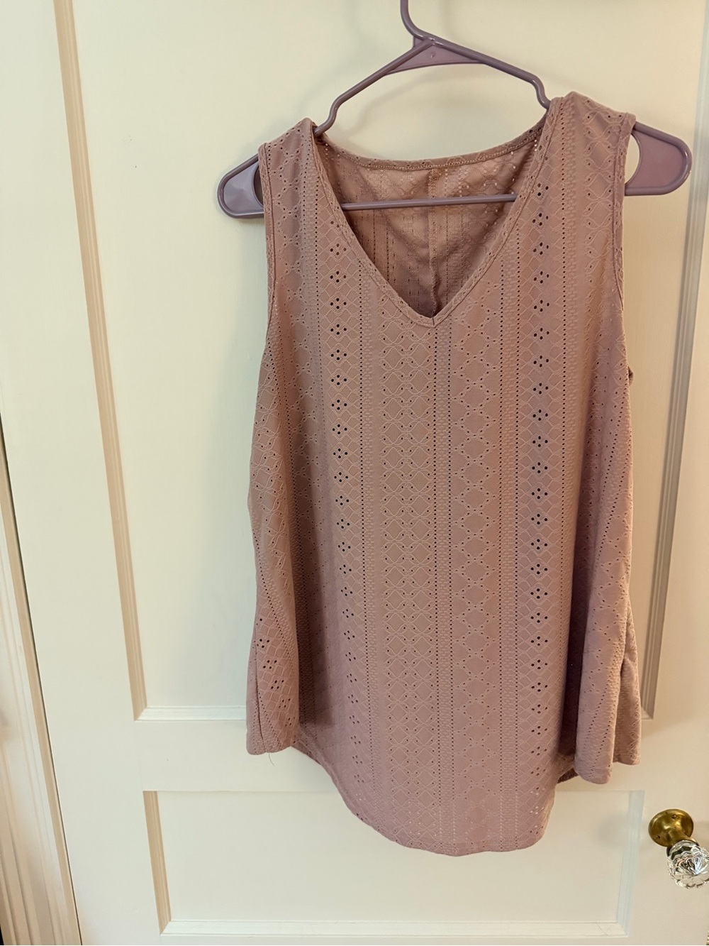 Sleeveless Eyelet V-Neck Top - Dusty Rose